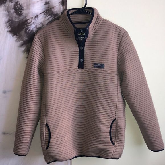 Simply Southern Tan Ribbed Pullover Sweater w Quarter Button Down - Picture 1 of 8
